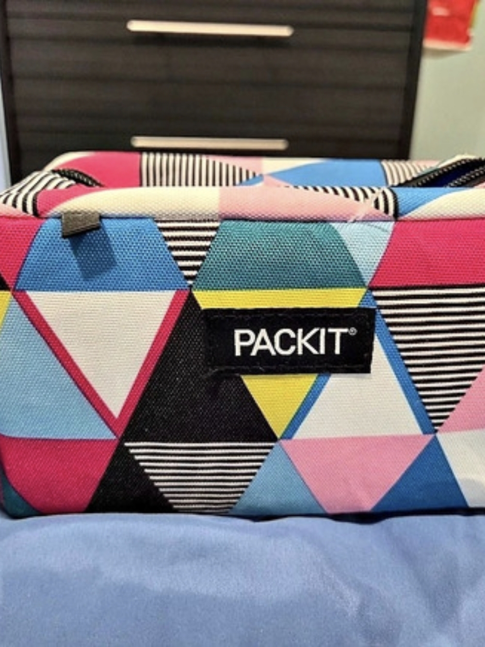 PACKIT Geometric Cosmetic Bag in Pink & Blue Like New